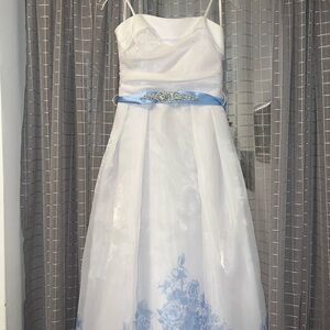 Elegant White and Blue Dress